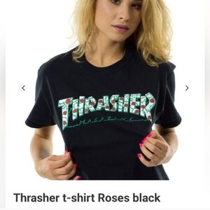 Authentic Thrasher Skater Thorn & Roses Black Cotton Boyfriend T-shirt Small